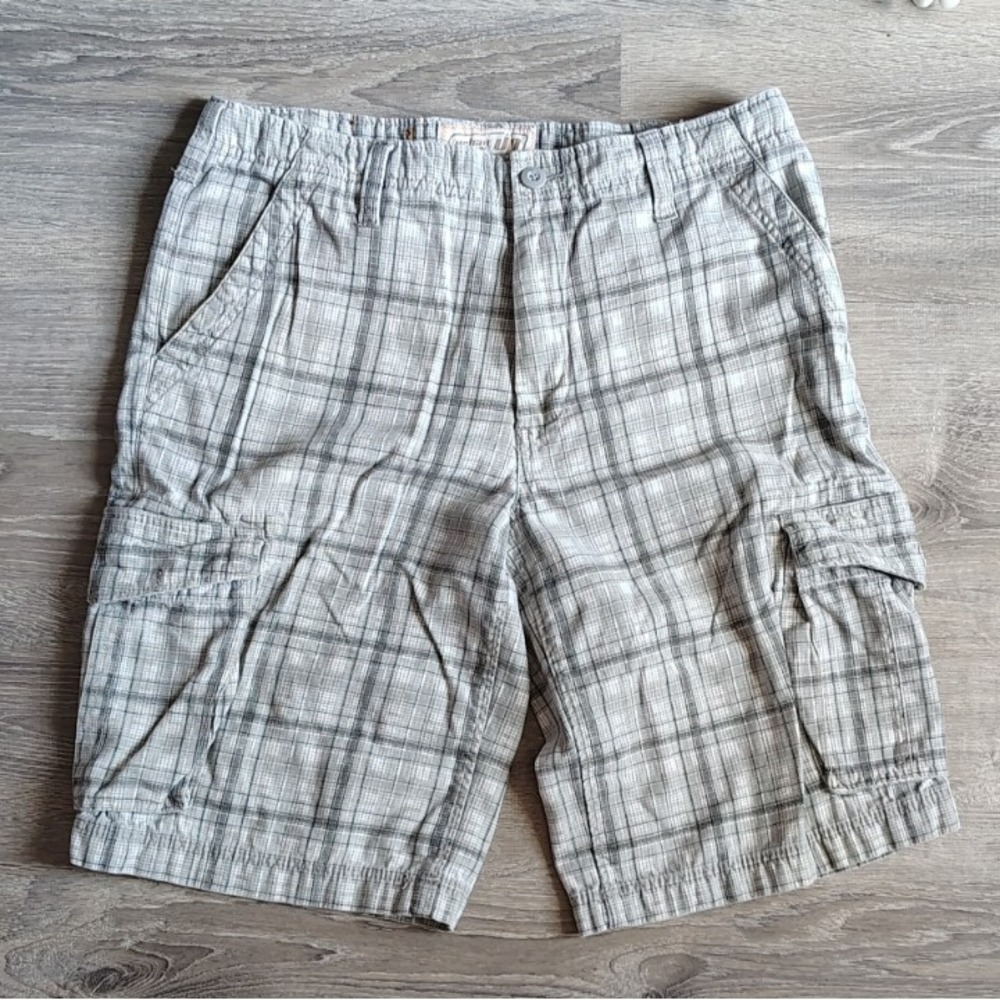 Urban Pipeline Up‎ Cargo Shorts Mens 36 Pockets Gray Plaid Hiking 100% Cotton